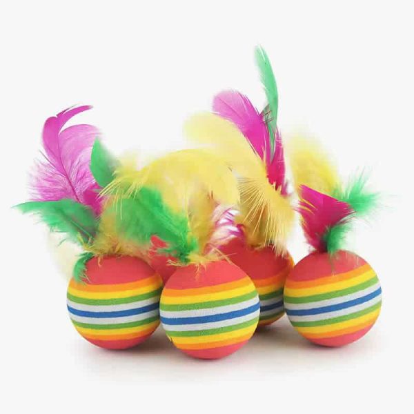 10PCS Rainbow Color Feather Ball Cat Toy Colorful Small Ball Pet Toys